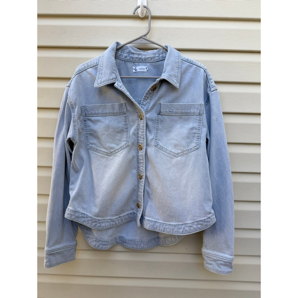 Carve Designs Denim Shacket Light Wash Button Front Womens Large New - Picture 2 of 5
